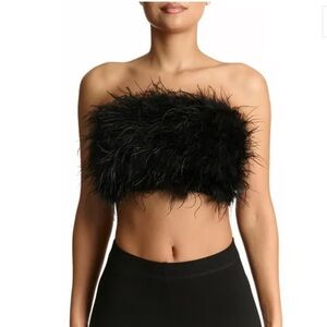 🌻NEW w/tags Naked Wardrobe Black Ruffle My Feathers Tube Top Size S $110 Retail